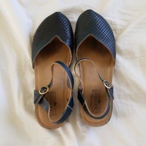 Blueish green clog sandals